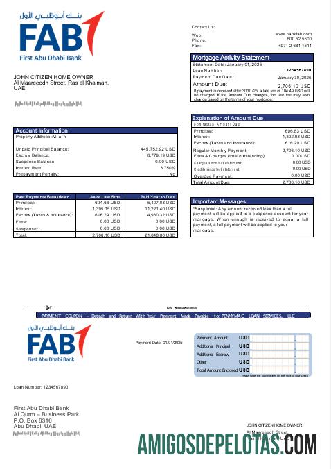 Primeira declaração de hipoteca bancária dos Emirados Árabes Unidos em formatos Word e PDF baixar para verificação